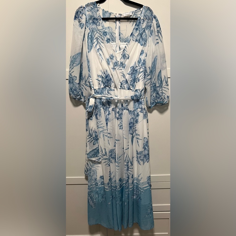 Calvin Klein: Women's Plus Size Long Sleeve Maxi Dress with Faux Wrap